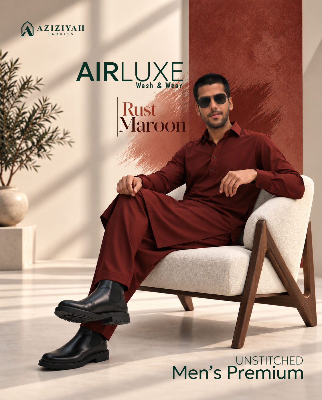 Abdul Basit wearing airluxe wash and wear men fabric